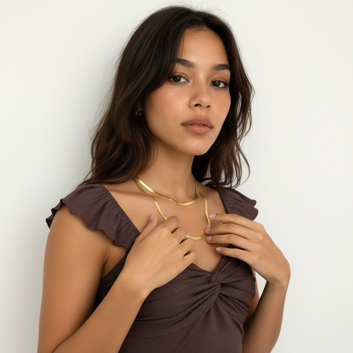 Snake chain necklace for women – gold flat herringbone chain, anti-tarnish, India