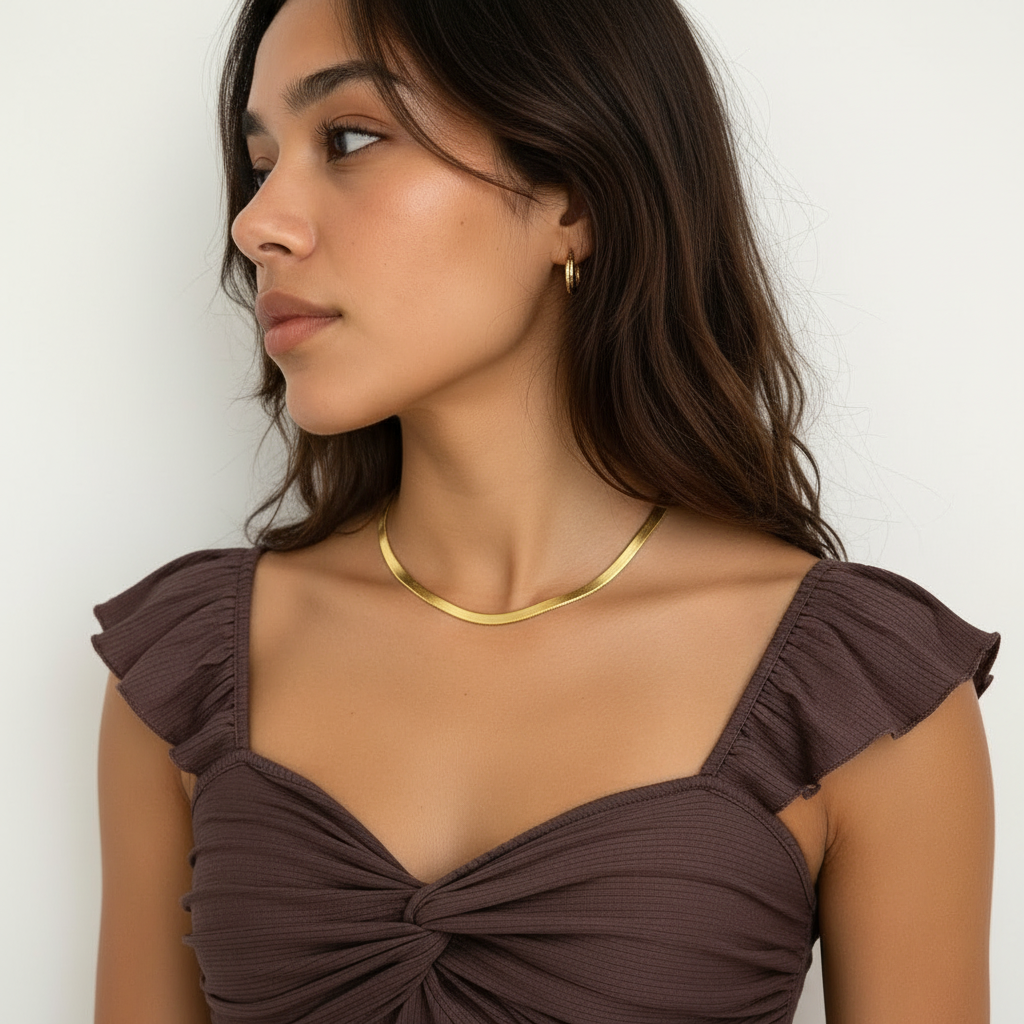 Snake chain necklace for women – gold flat herringbone chain, anti-tarnish, India