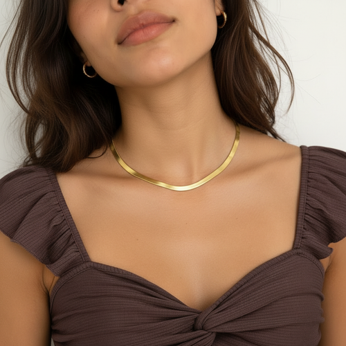 Snake chain necklace for women – gold flat herringbone chain, anti-tarnish, India